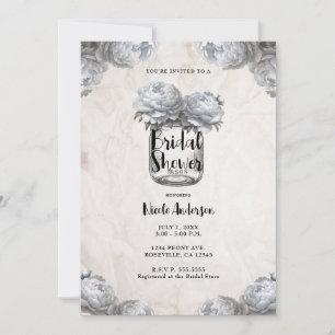 Weiße Pfingstrose im Mason Glas Rustikale Bridal S Einladung