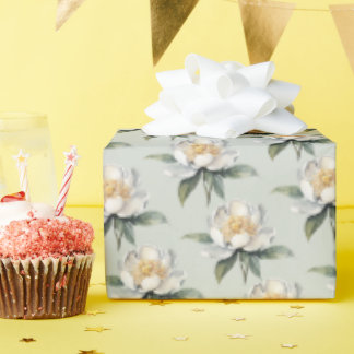 Weiße Pfingstrose Soft Sage Grün Nahtloses Muster Geschenkpapier