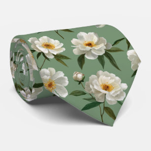 Weiße Pfingstrosen-Blumenmuster Krawatte