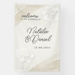 Weiße Pfingstrosen-Blüten Hochzeitsschild Banner