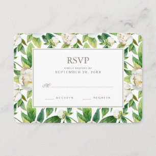 Weiße Pfingstrosen u. BlattWatercolor - UAWG RSVP Karte