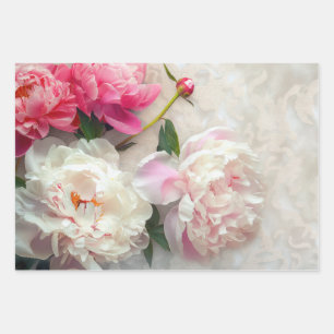 Weiße Pfingstrosenbouquet mit Spitze Geschenkpapier Set