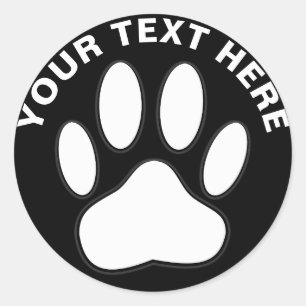Weiße Pfotenabdruck-Pet mit individuellem Text Runder Aufkleber