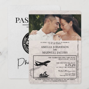 Weiße philippinische Hochzeitseinladung mit Passfo Einladung