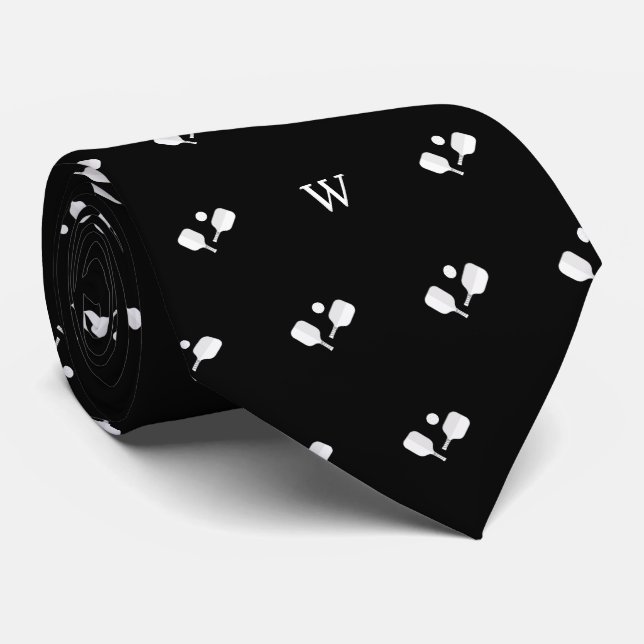 Weiße Pickleball-Schläger Monogramm Initial Schwar Krawatte (Gerollt)
