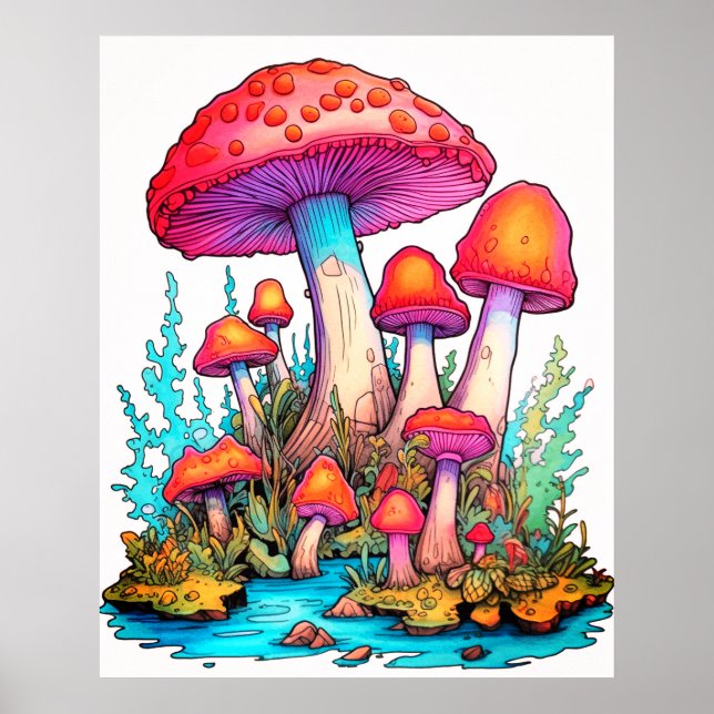 Weiße Pilze vor Hintergrund Wand Poster (Vorne)