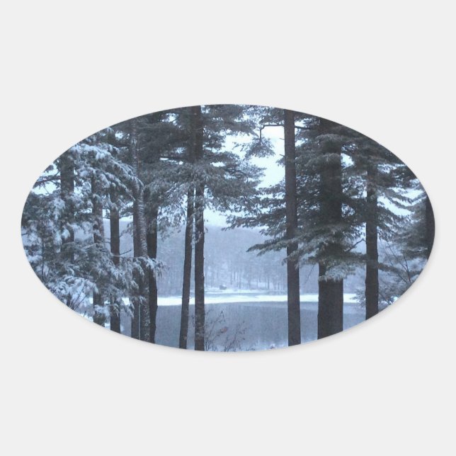 Weiße Pines in blauem Licht — Ovaler Aufkleber (Vorderseite)