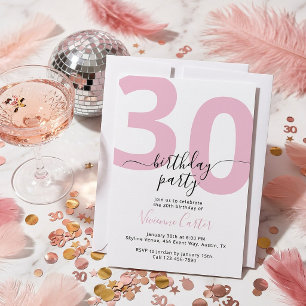 Weiße Pinke Schrift 30. Geburtstagsfeier Einladung