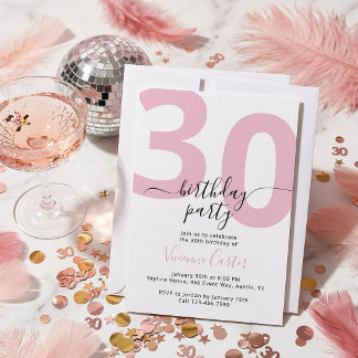 Weiße Pinke Schrift 30. Geburtstagsfeier Einladung