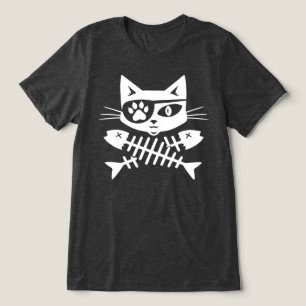Weiße Piratenkatze Jolly Roger gekreuzte Fischgrät Tri-Blend Shirt