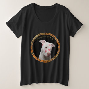 Weiße Pitbulle mit roten Küssen über sein Gesicht. Große Größe T-Shirt