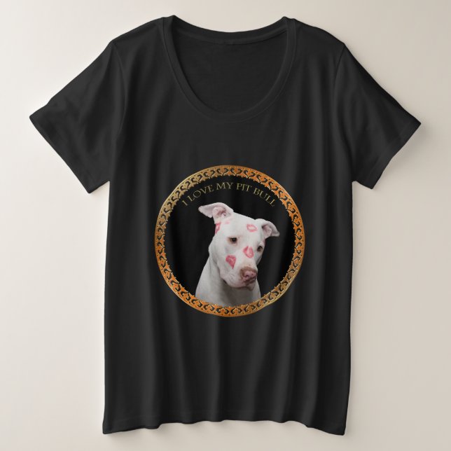 Weiße Pitbulle mit roten Küssen über sein Gesicht. Große Größe T-Shirt (Design vorne)