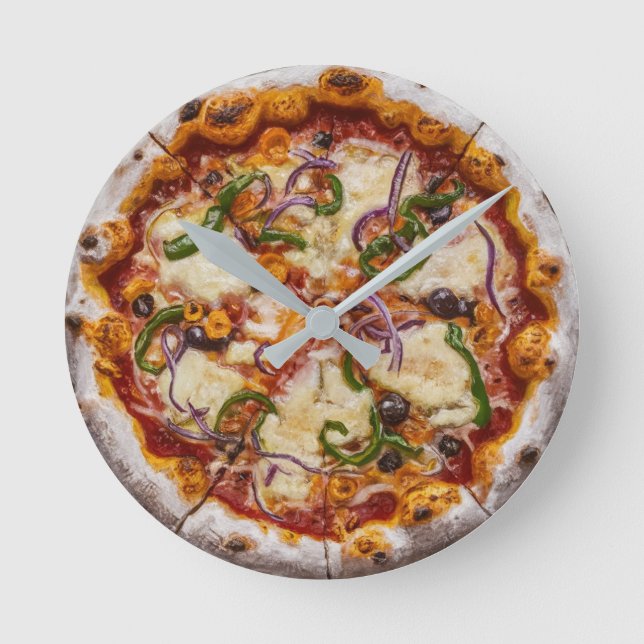 Weiße Pizza Runde Wanduhr (Vorderseite)