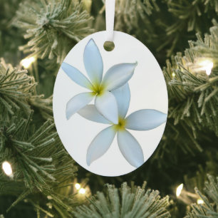 Weiße Plumeria Bloom Metal Ornament