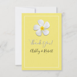 Weiße Plumeria Blume auf Gelb, Hochzeit Danke Einladung