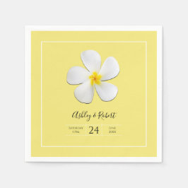 Weiße Plumeria-Blume auf Gelb, Moderne Hochzeit Serviette
