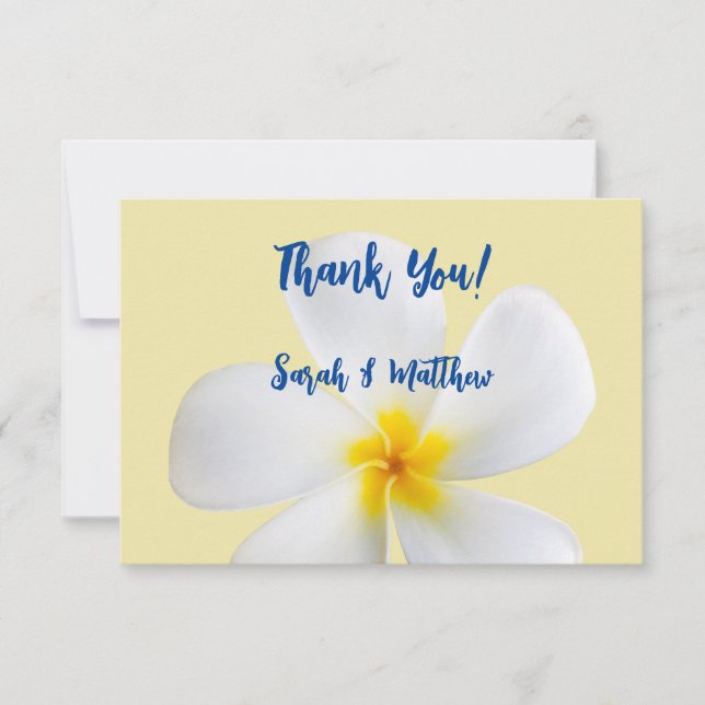 Weiße Plumeria gelb, tropisch, floral Dankeskarte (Vorderseite)