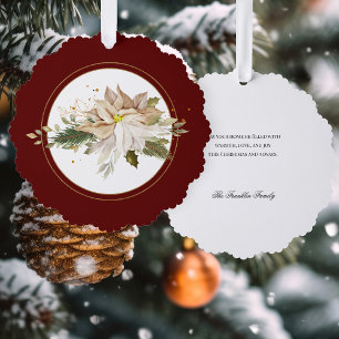 Weiße Poinsettia mit Pine & Gold GreenerenRed Ornament Karte