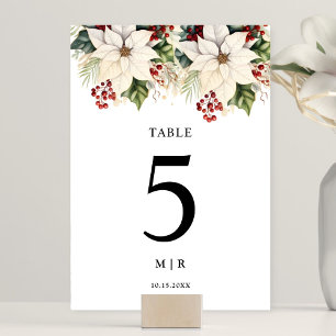 Weiße Poinsettie Rote Beeren Hochzeit Tisch Nummer Tischnummer