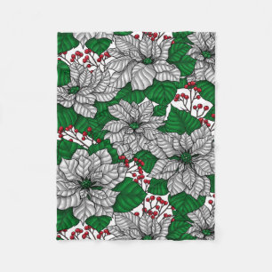 Weiße Poinsettie, Weihnachtsmuster Fleecedecke
