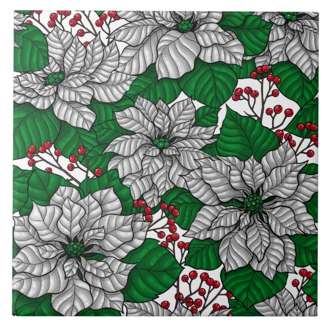 Weiße Poinsettie, Weihnachtsmuster Fliese (Vorderseite)
