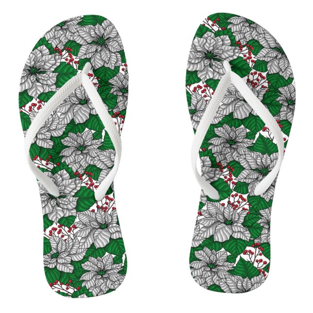 Weiße Poinsettie, Weihnachtsmuster Flip Flops (Fußbett)