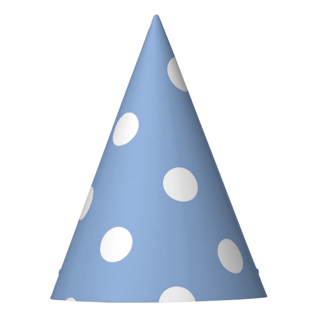 Weiße Polka auf Periwinkle Blau Partyhut (Vorderseite)