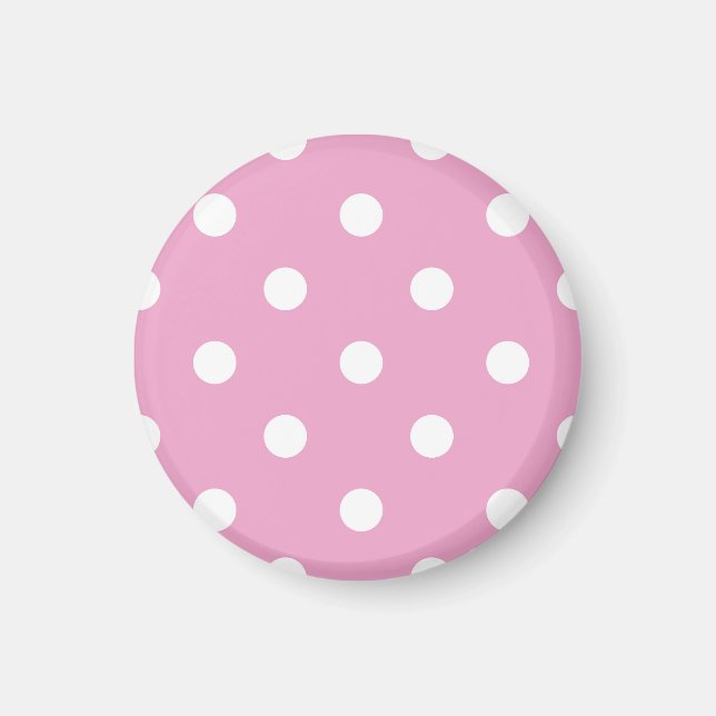 Weiße Polka auf Rosa Magnet (Vorne)