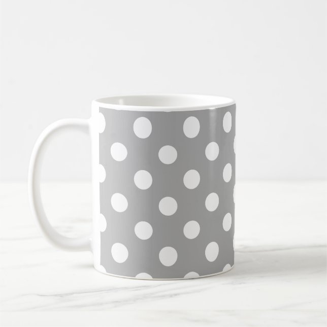 Weiße Polka Dots Muster auf grauem Hintergrund Kaffeetasse (Links)