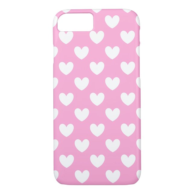 Weiße Polka Herzen auf Cotton Candy Pink Case-Mate iPhone Hülle (Rückseite)