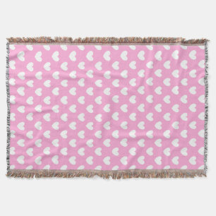 Weiße Polka Herzen auf Cotton Candy Pink Decke