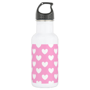 Weiße Polka Herzen auf Cotton Candy Pink Edelstahlflasche