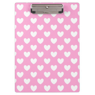 Weiße Polka Herzen auf Cotton Candy Pink Klemmbrett