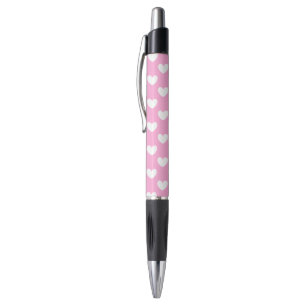 Weiße Polka Herzen auf Cotton Candy Pink Kugelschreiber