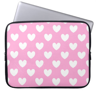 Weiße Polka Herzen auf Cotton Candy Pink Laptopschutzhülle