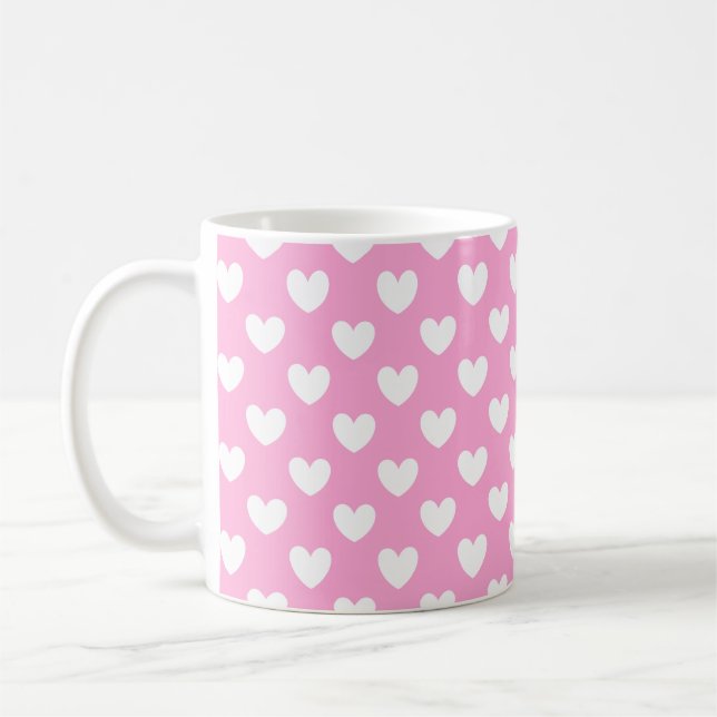 Weiße Polka Herzen auf Cotton Candy Pink Tasse (Links)
