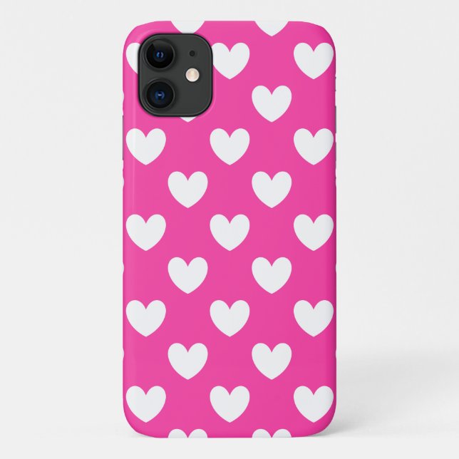 Weiße Polka-Herzen auf Fuchsienrosa Case-Mate iPhone Hülle (Rückseite)