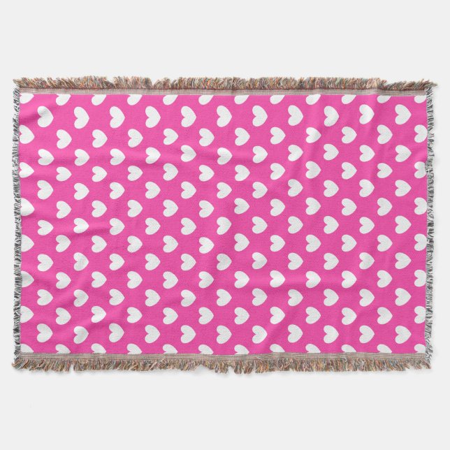 Weiße Polka-Herzen auf Fuchsienrosa Decke (Vorderseite)