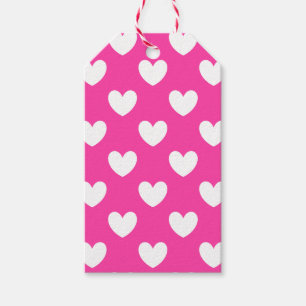 Weiße Polka-Herzen auf Fuchsienrosa Geschenkanhänger