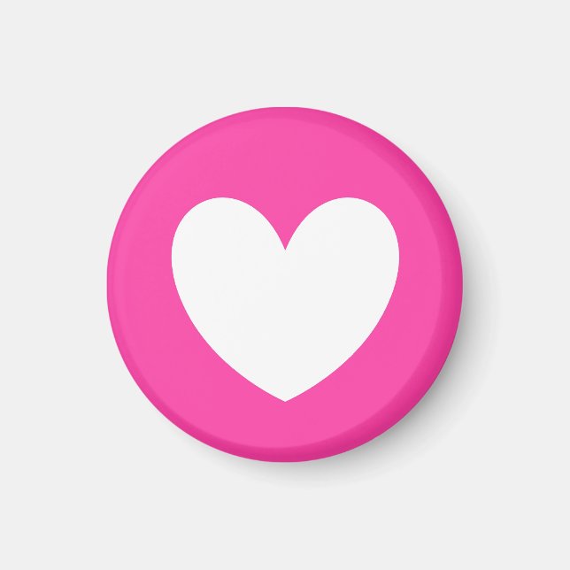 Weiße Polka-Herzen auf Fuchsienrosa Magnet (Vorne)
