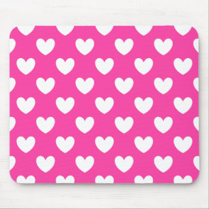 Weiße Polka-Herzen auf Fuchsienrosa Mousepad