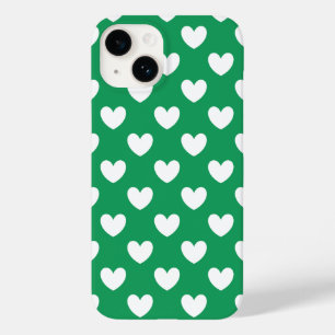 Weiße Polka-Herzen auf Kelly Green Case-Mate iPhone 14 Hülle