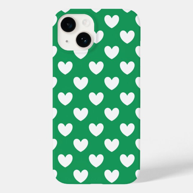Weiße Polka-Herzen auf Kelly Green Case-Mate iPhone Hülle (Rückseite)