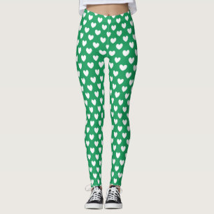 Weiße Polka-Herzen auf Kelly Green Leggings