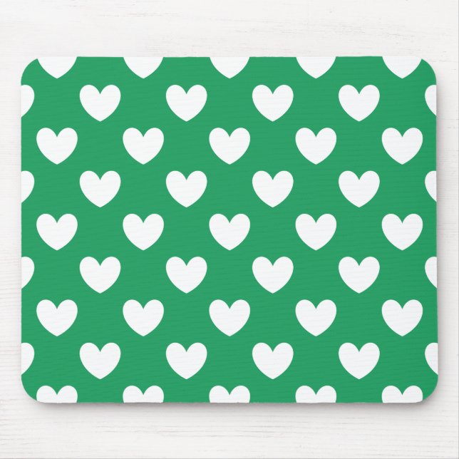 Weiße Polka-Herzen auf Kelly Green Mousepad (Vorne)