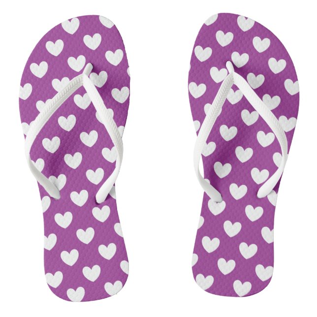 Weiße Polka Herzen auf Lila Kaktus Blume lila Flip Flops (Fußbett)