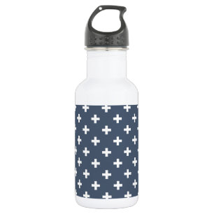 Weiße Polka-Kreuze auf blau-grau Edelstahlflasche
