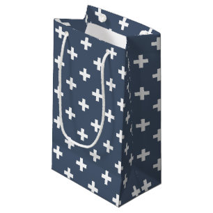 Weiße Polka-Kreuze auf blau-grau Kleine Geschenktüte