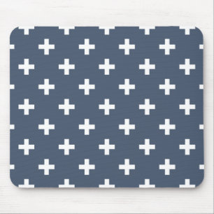 Weiße Polka-Kreuze auf blau-grau Mousepad