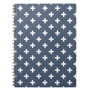 Weiße Polka-Kreuze auf blau-grau Notizblock